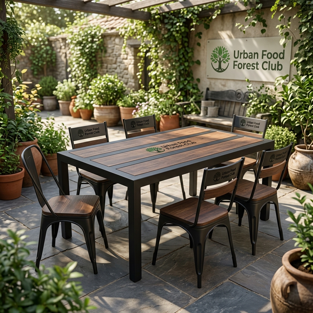 Blackened Steel Industrial Garden Dining Table (6-Seater)