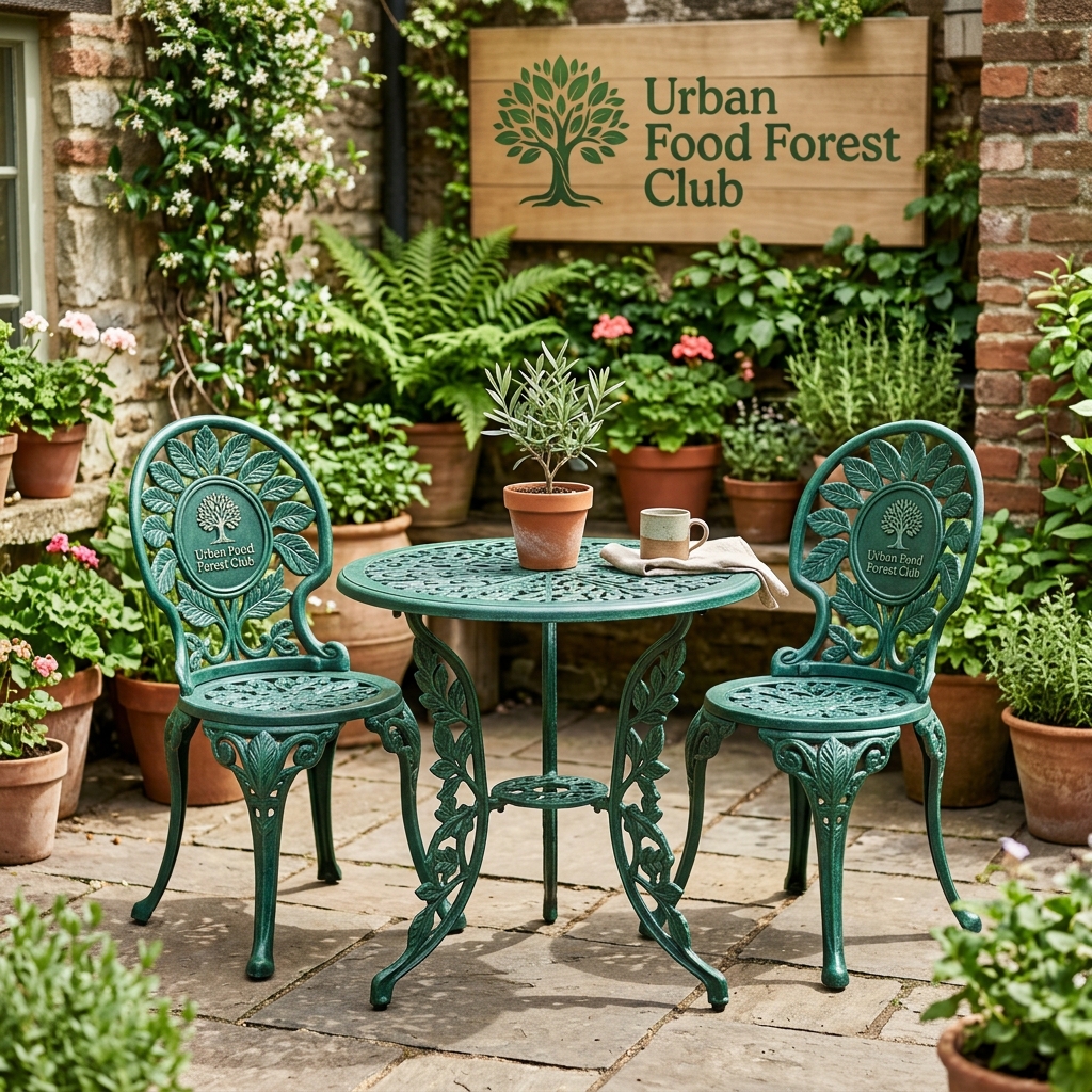 Cast Aluminium Botanical 3-Piece Bistro Set (Verdigris Green)