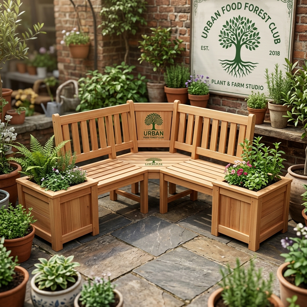 Cedar Wood Corner Garden Bench with Integrated Planters
