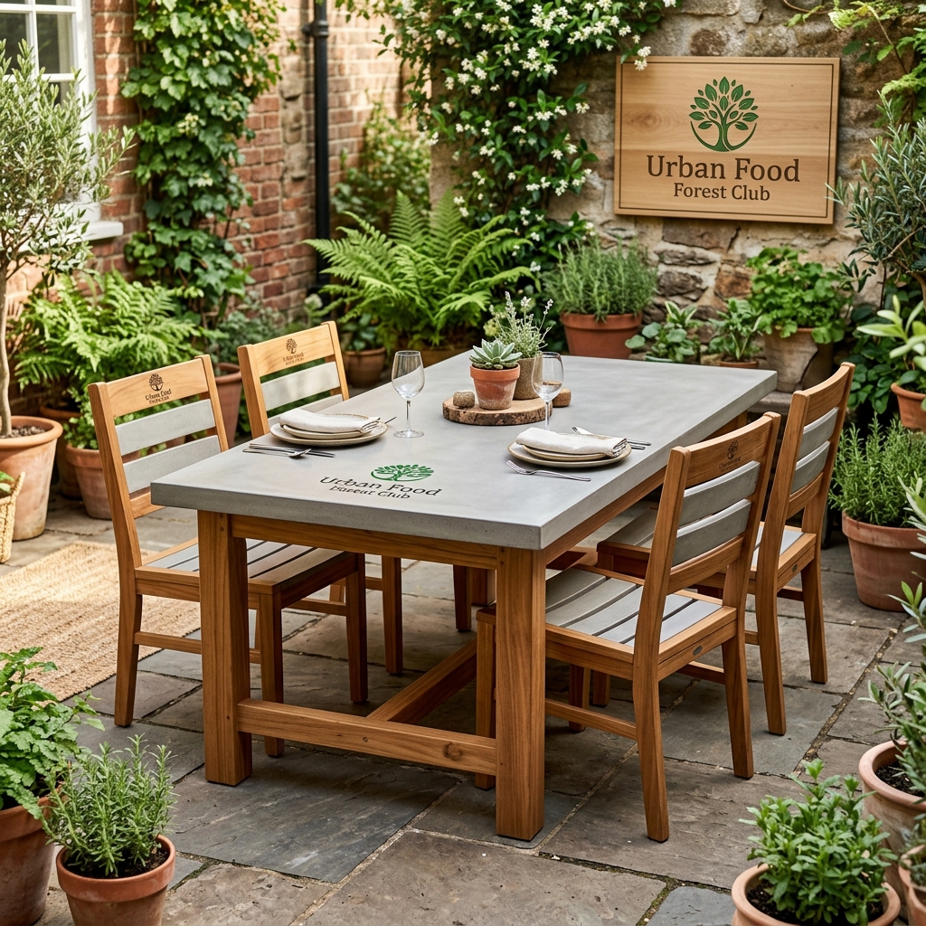 Concrete & Acacia Hybrid Outdoor Dining Table