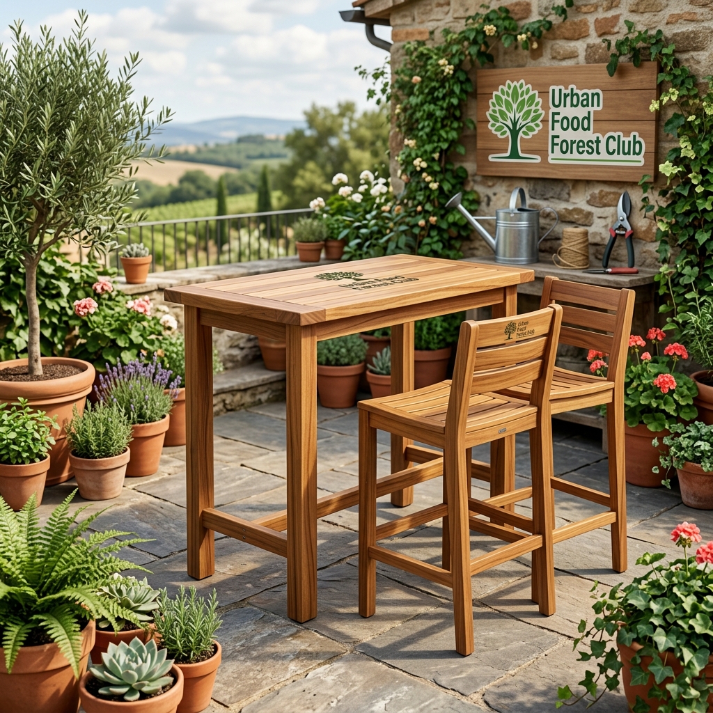 Acacia Wood High-Top Bar Table with 2 Barstools