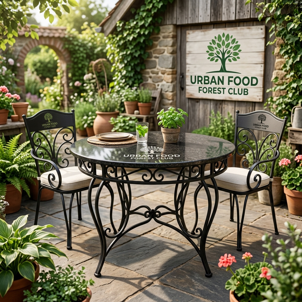 Granite Top Wrought Iron Garden Dining Table (100 cm)