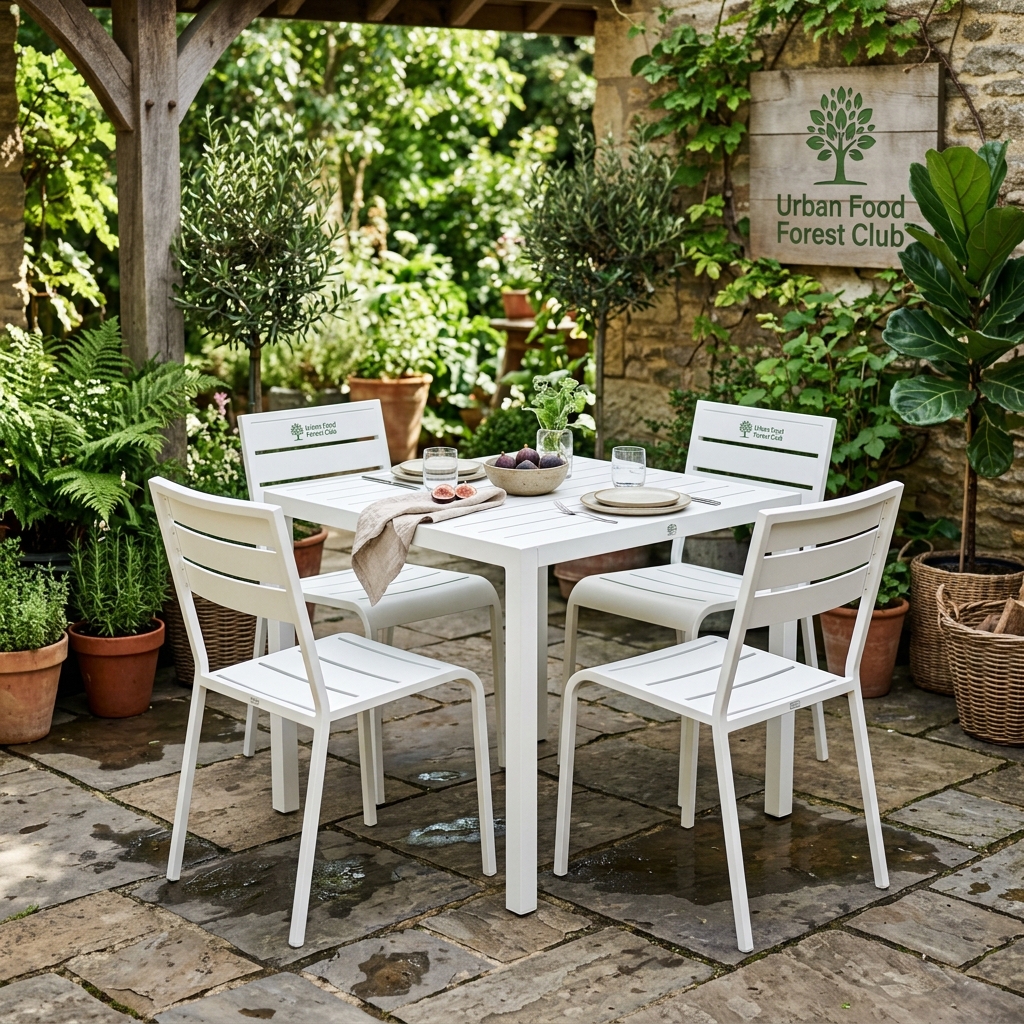 Nordic Minimalist White Aluminium 4-Seater Dining Set