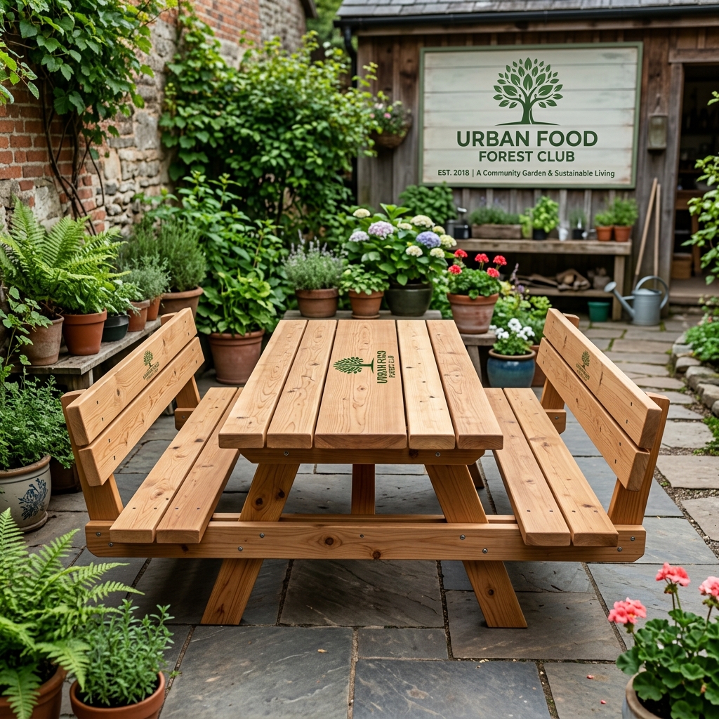 Syntropic Farm Solid Cedar Picnic Table with Built-In Benches