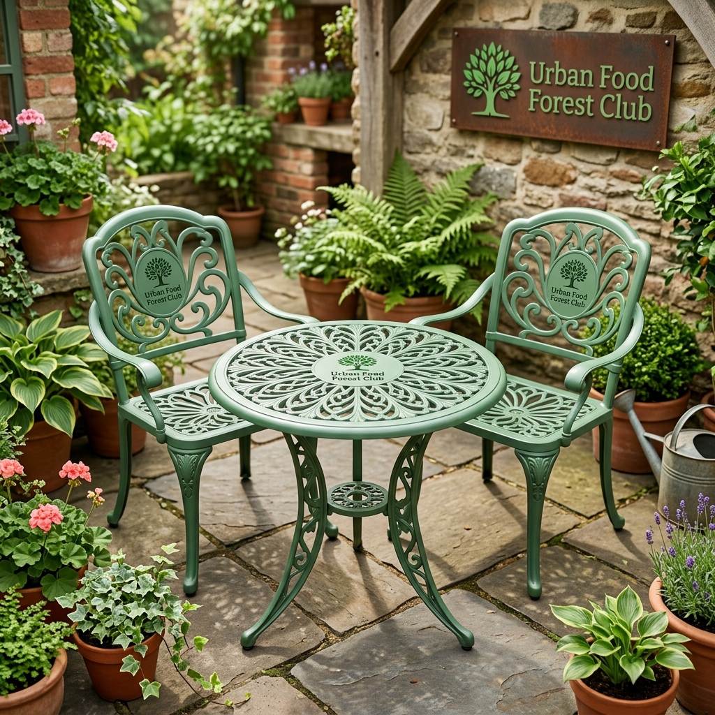 Vintage Green Cast Aluminium 2-Seater Tea Table Set