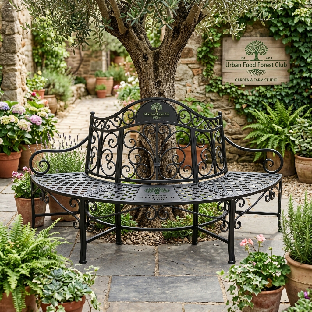 Wrought Iron Tree Bench (Half-Round)