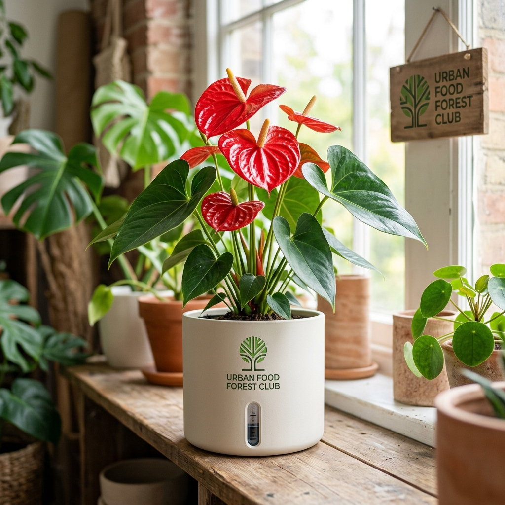 Anthurium Red with Self-Watering Pot