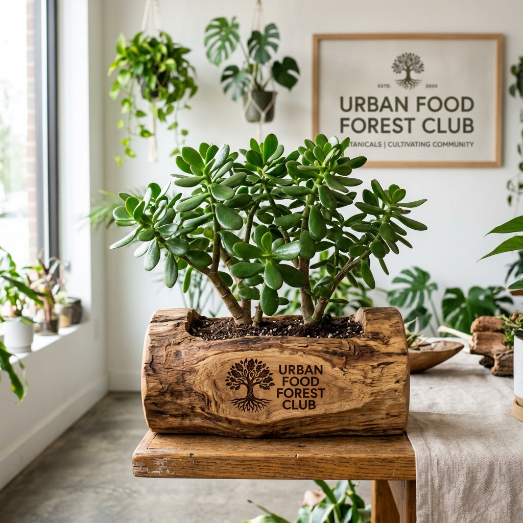 Premium Jade Plant in Rustic Teak Wood Log Planter