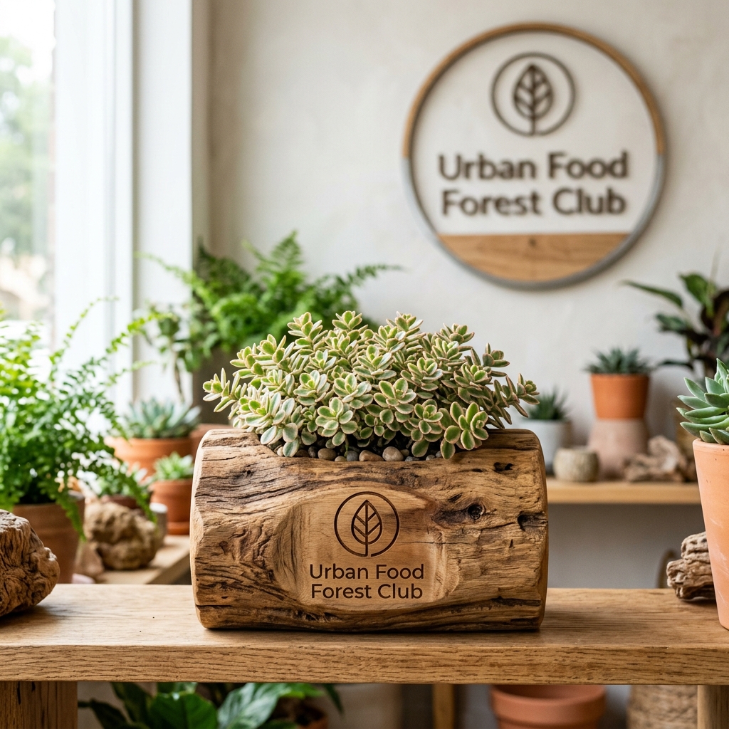 Miniature Sedum in Rustic Teak Wood Log Planter