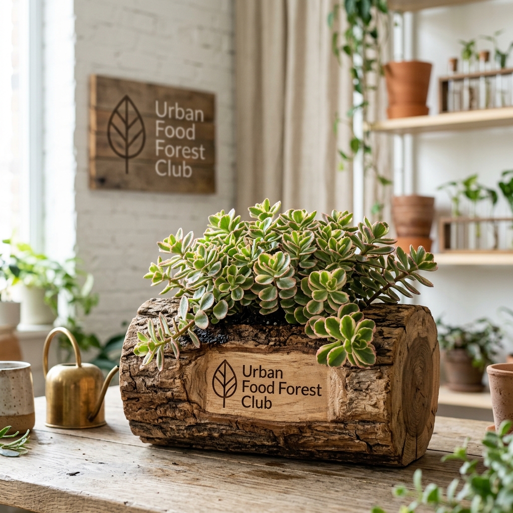 Variegated Sedum in Rustic Teak Wood Log Planter