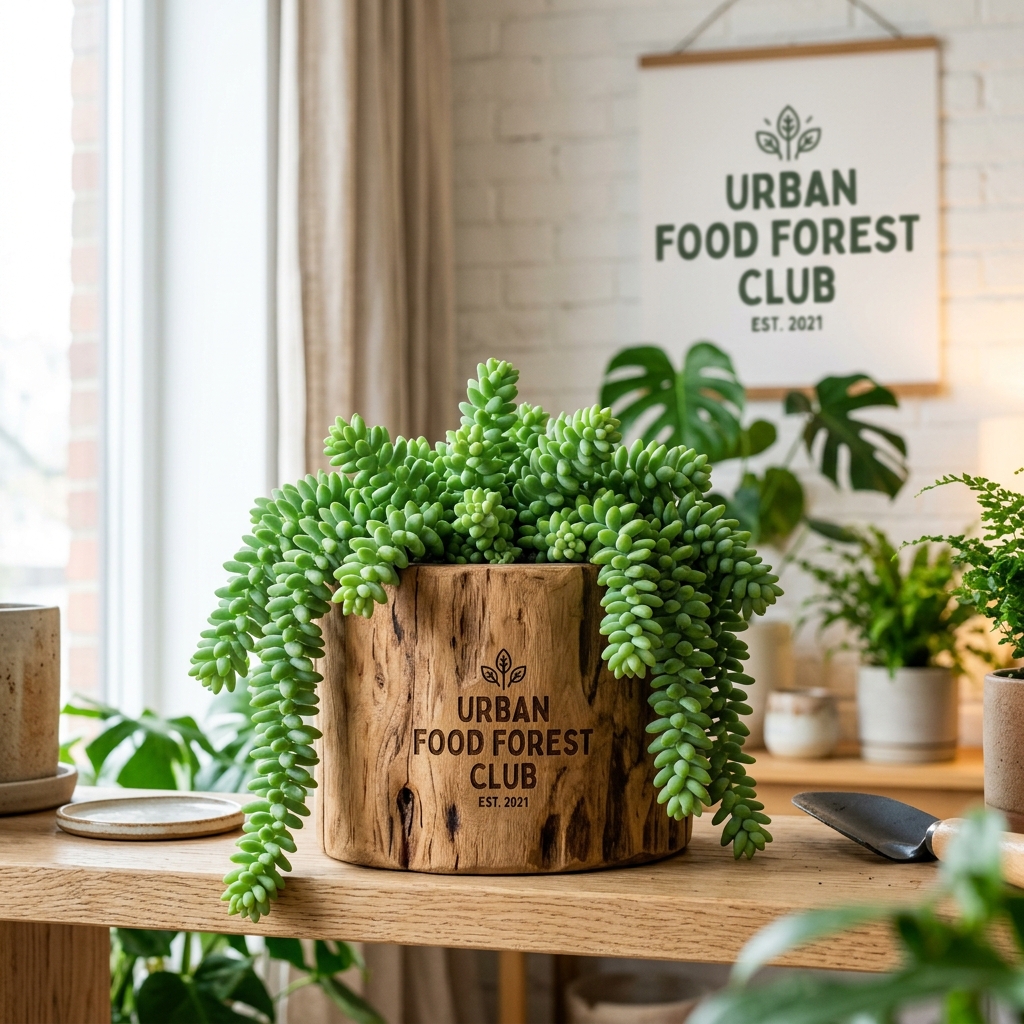 Trailing Sedum in Rustic Teak Wood Log Planter