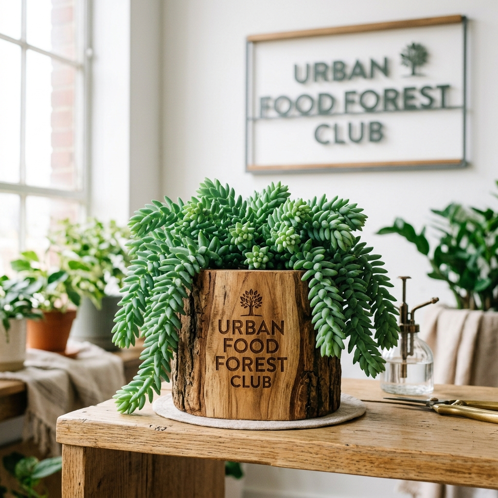 Rare Sedum in Rustic Teak Wood Log Planter
