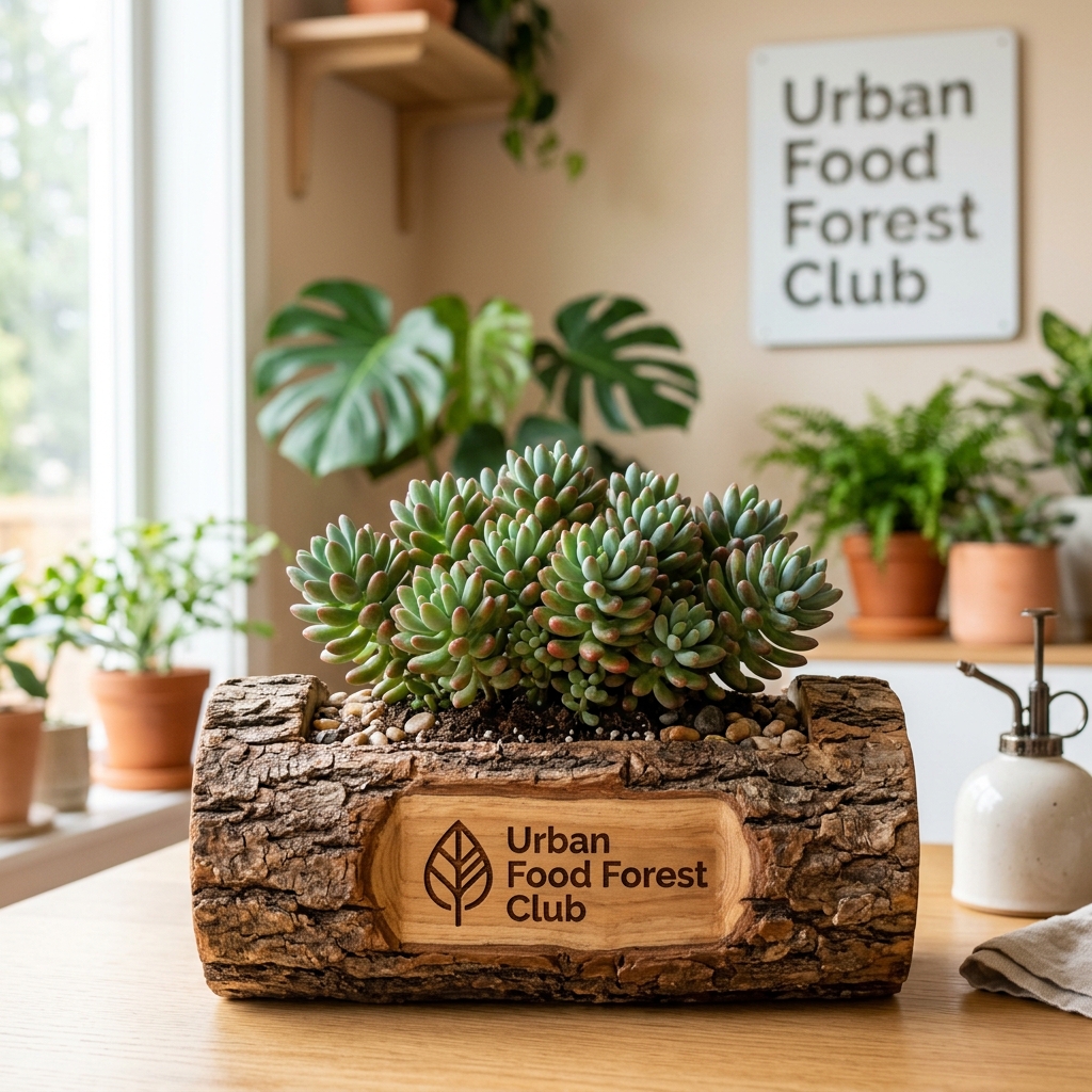 Premium Sedum in Rustic Teak Wood Log Planter