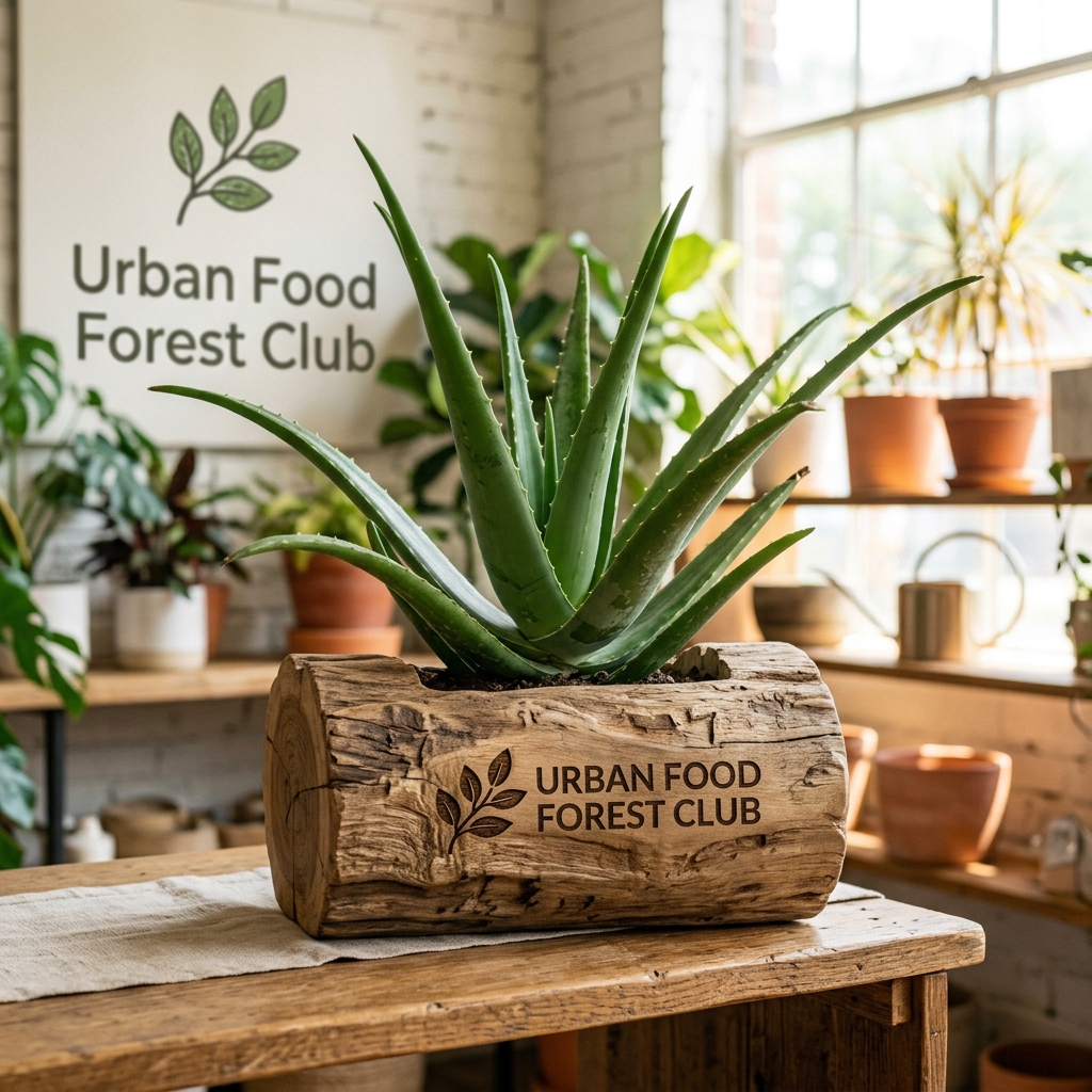 Giant Aloe Vera in Rustic Teak Wood Log Planter