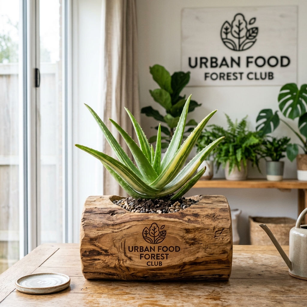 Variegated Aloe Vera in Rustic Teak Wood Log Planter