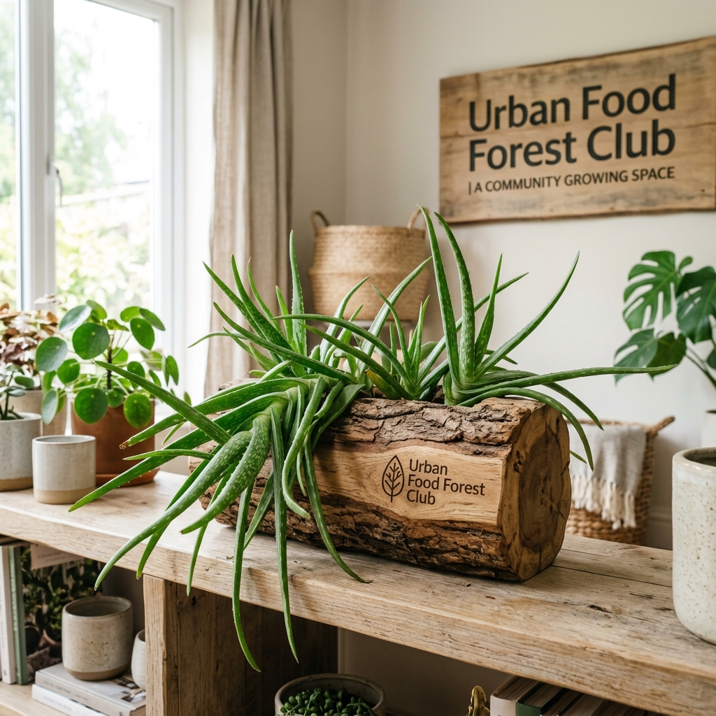 Trailing Aloe Vera in Rustic Teak Wood Log Planter