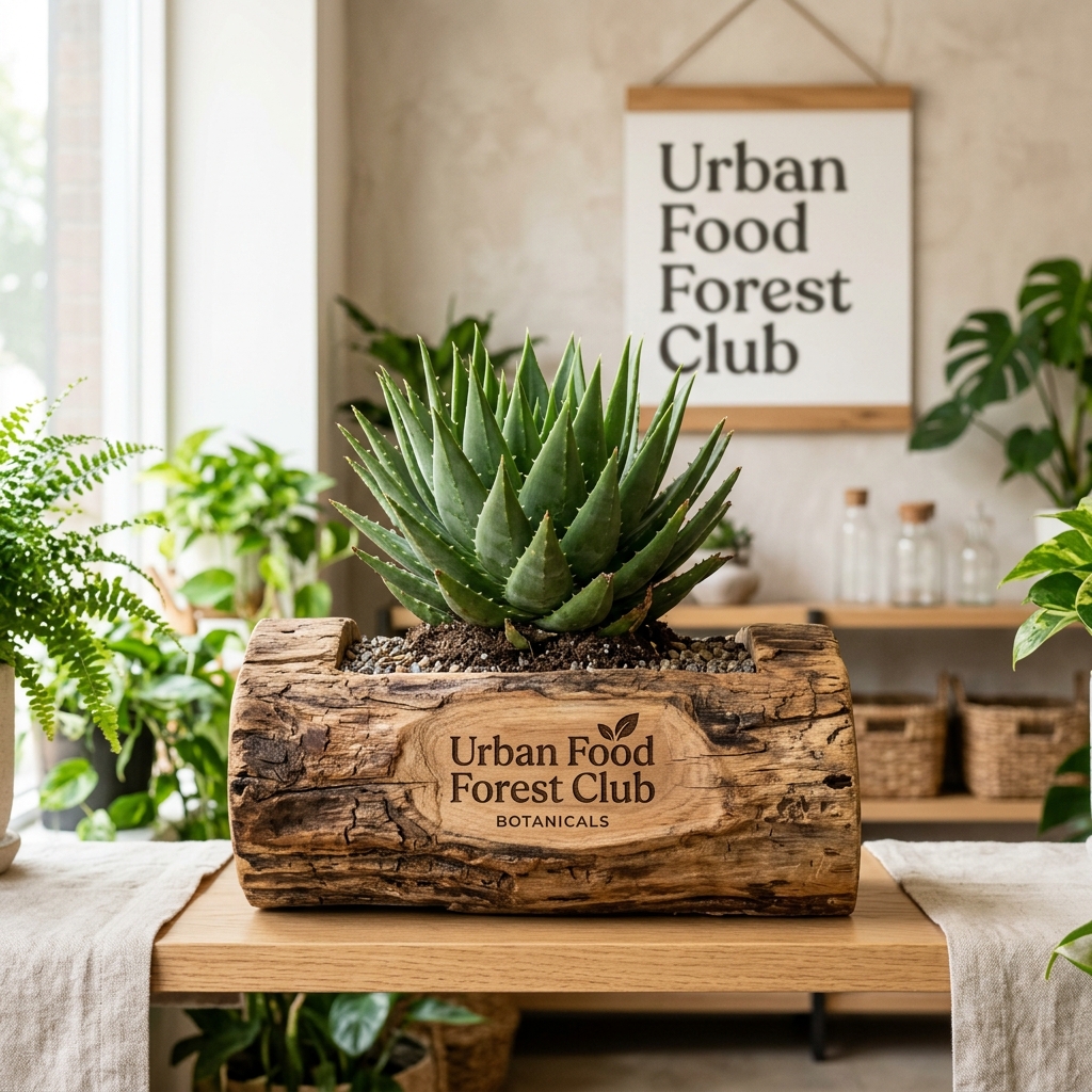 Rare Aloe Vera in Rustic Teak Wood Log Planter