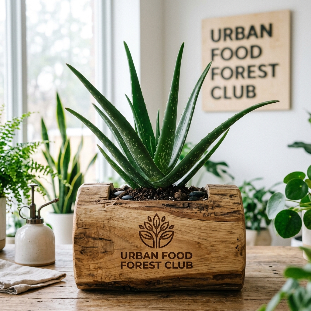 Exotic Aloe Vera in Rustic Teak Wood Log Planter