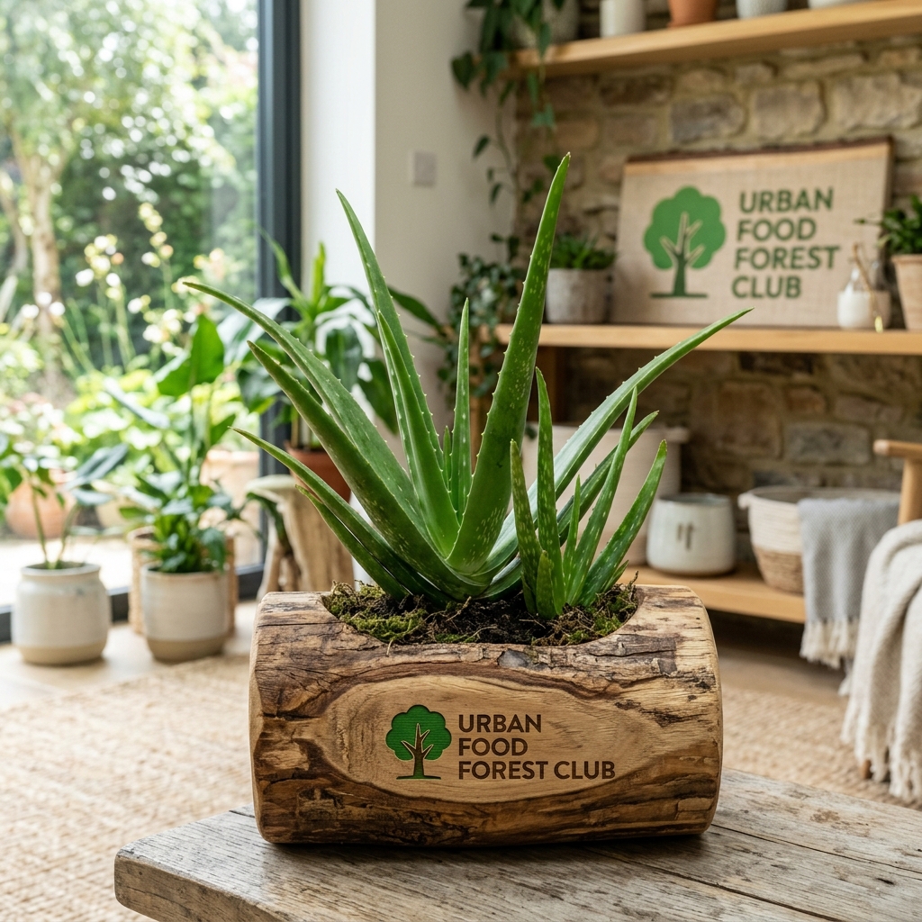 Wild Aloe Vera in Rustic Teak Wood Log Planter