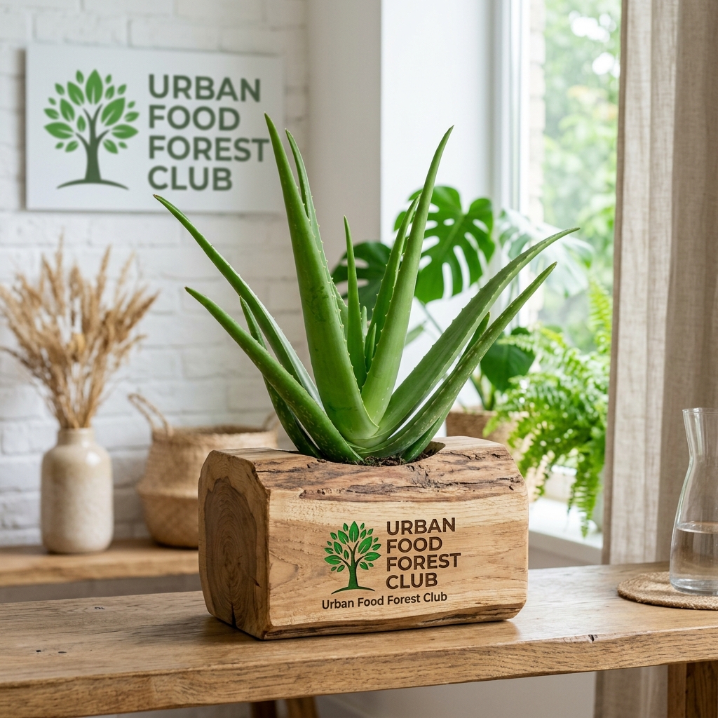 Classic Aloe Vera in Rustic Teak Wood Log Planter