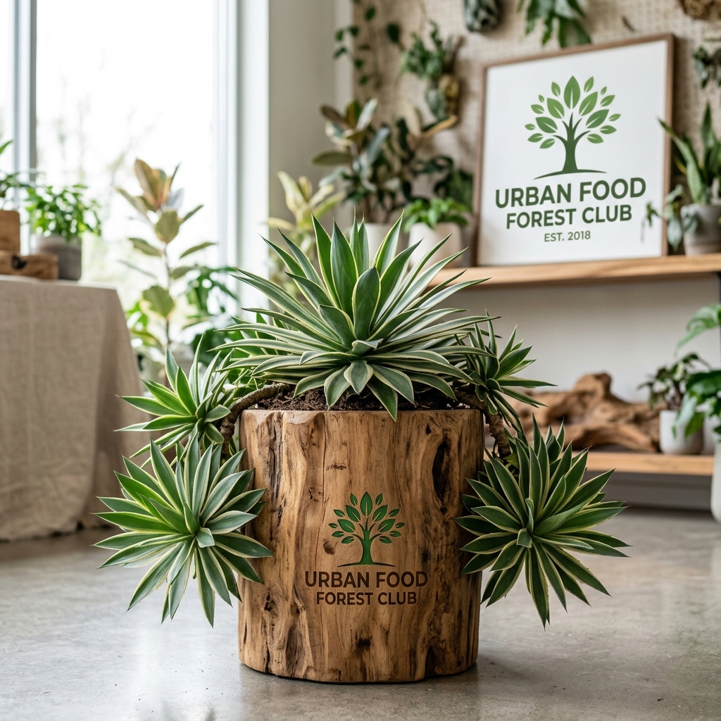 Trailing Agave in Rustic Teak Wood Log Planter