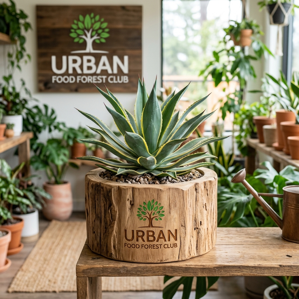 Premium Agave in Rustic Teak Wood Log Planter