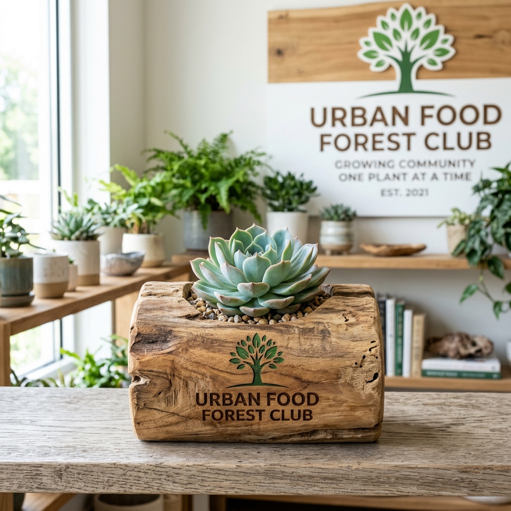 Miniature Echeveria in Rustic Teak Wood Log Planter