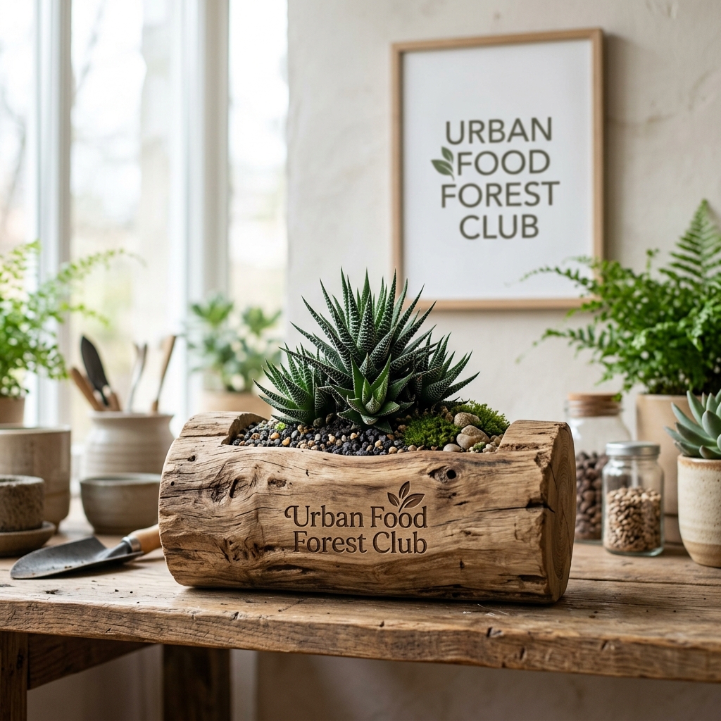 Bonsai Haworthia in Rustic Teak Wood Log Planter