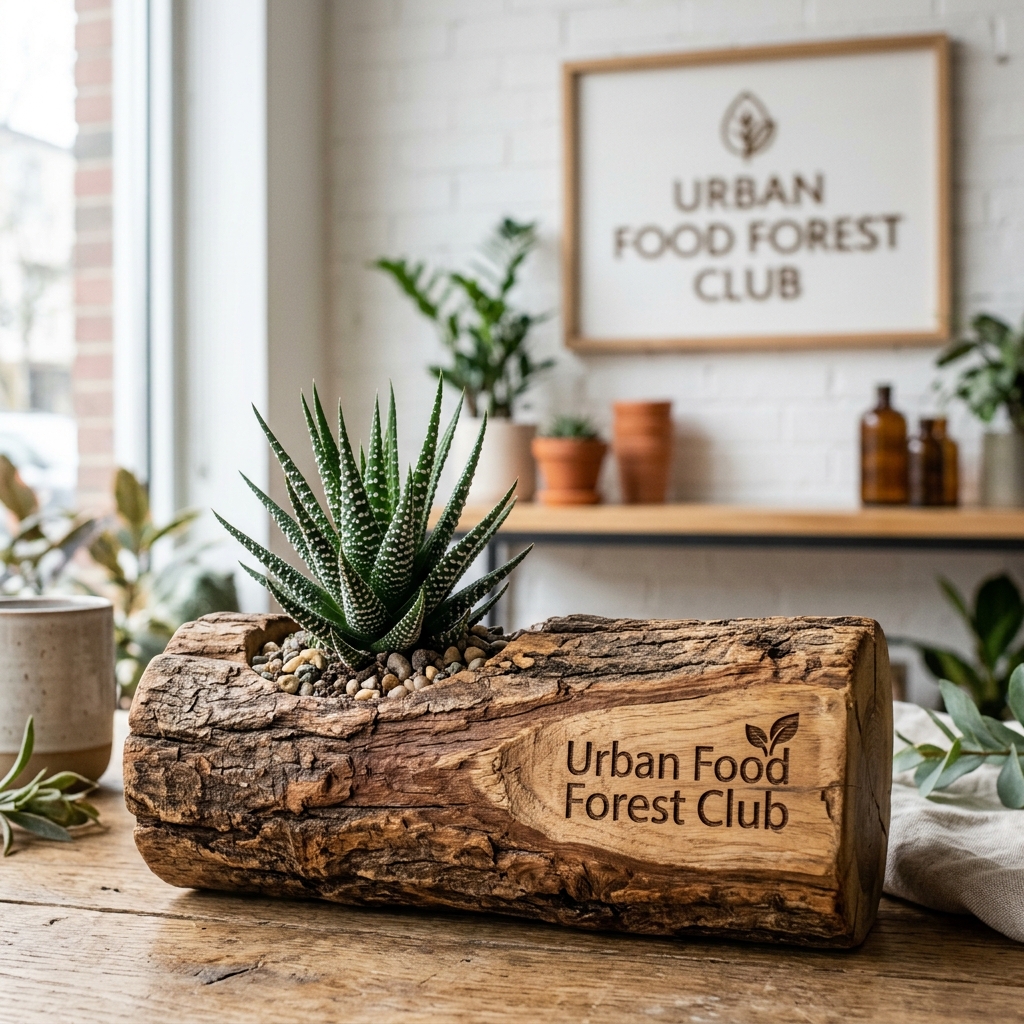 Classic Haworthia in Rustic Teak Wood Log Planter