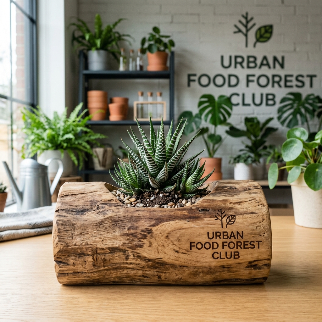 Rare Haworthia in Rustic Teak Wood Log Planter