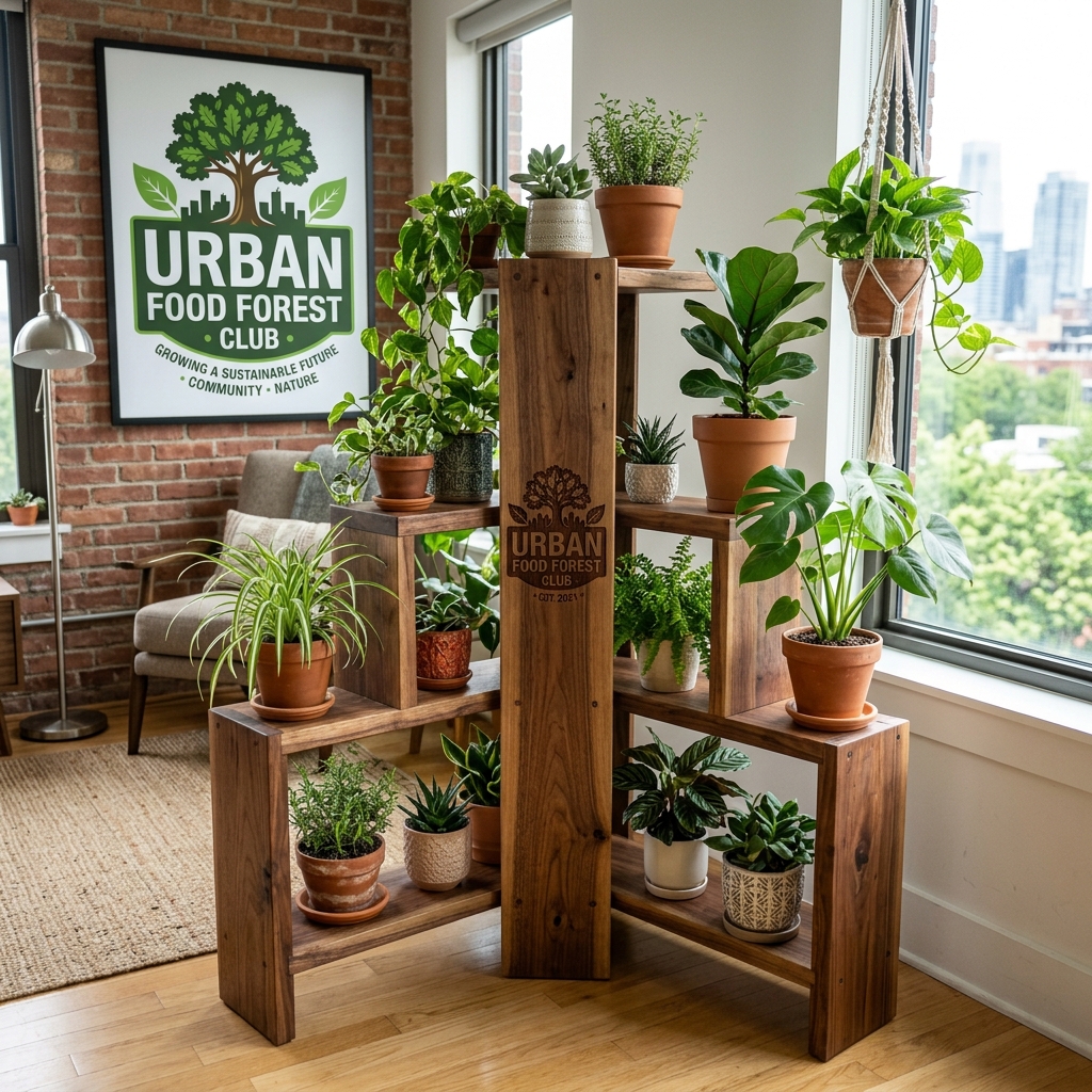Wooden Corner Plant Stand
