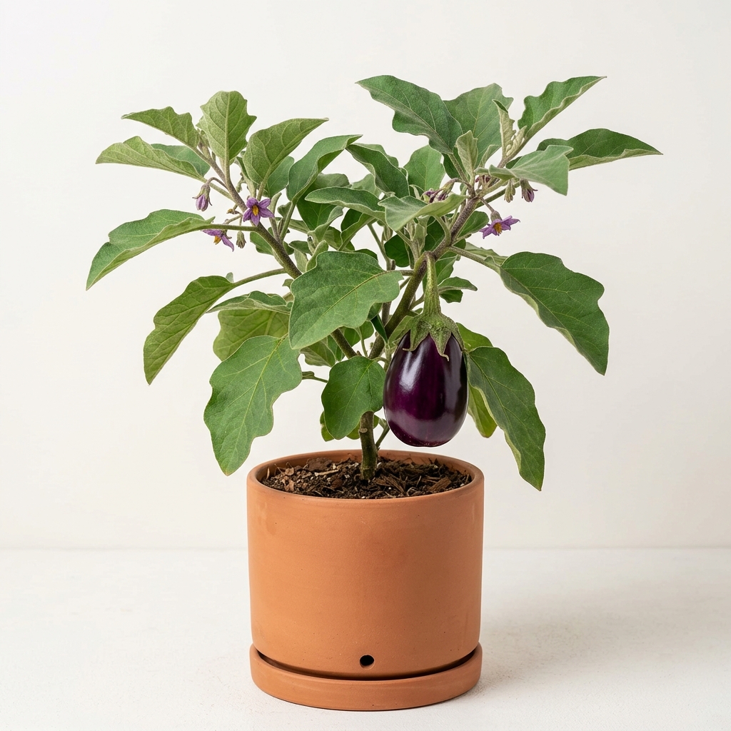 Brinjal (Eggplant) in Ceramic Planter