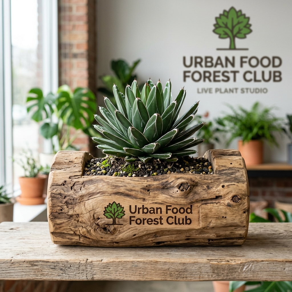 Corporate Gifting Bundle: Bonsai agave in rustic teak wood log planter
