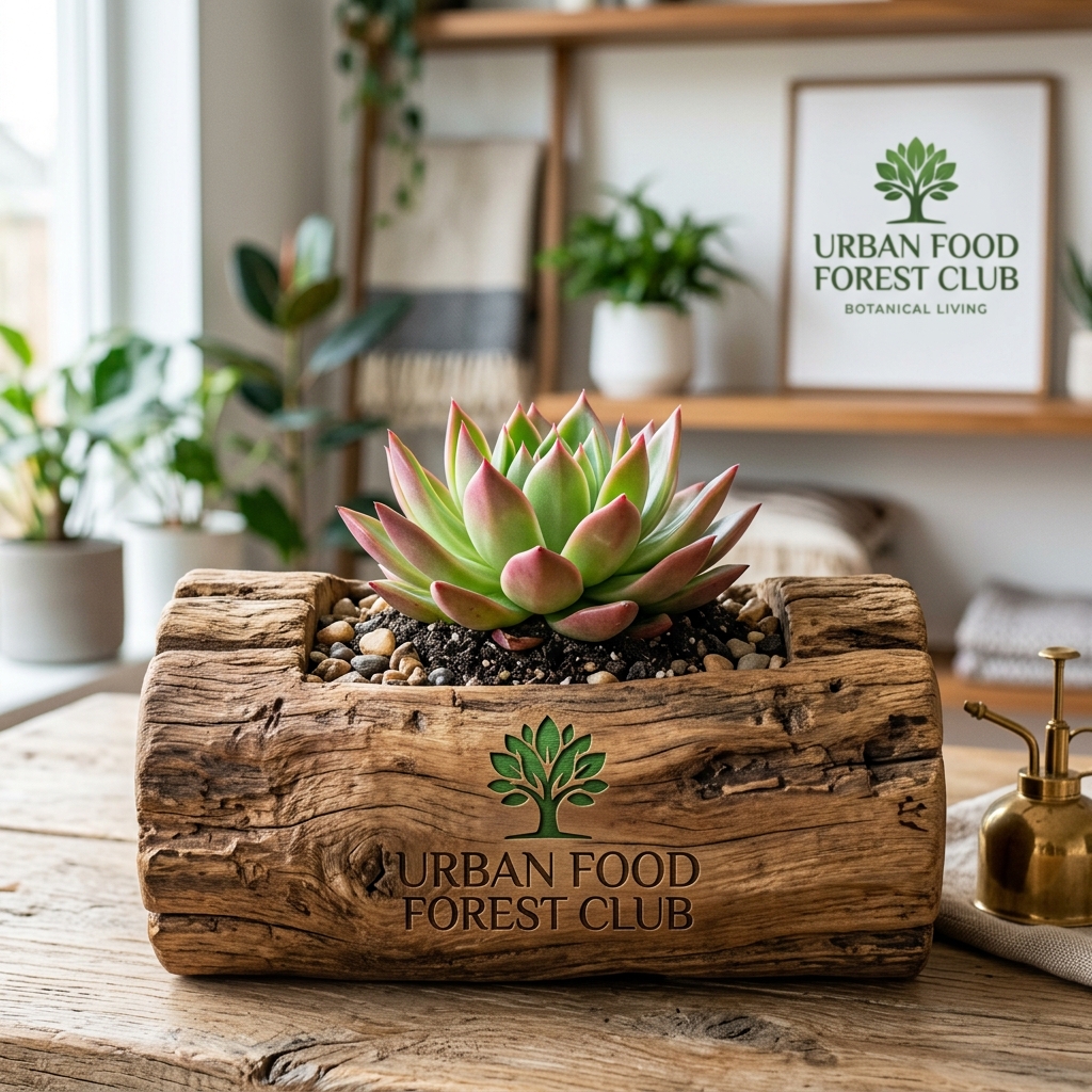 Corporate Gifting Bundle: Bonsai echeveria in rustic teak wood log planter