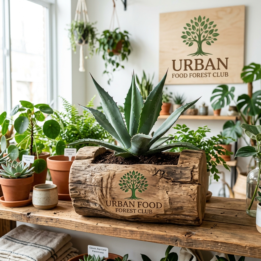 Corporate Gifting Bundle: Classic agave in rustic teak wood log planter