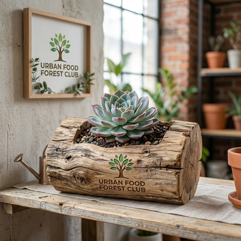 Corporate Gifting Bundle: Exotic echeveria in rustic teak wood log planter