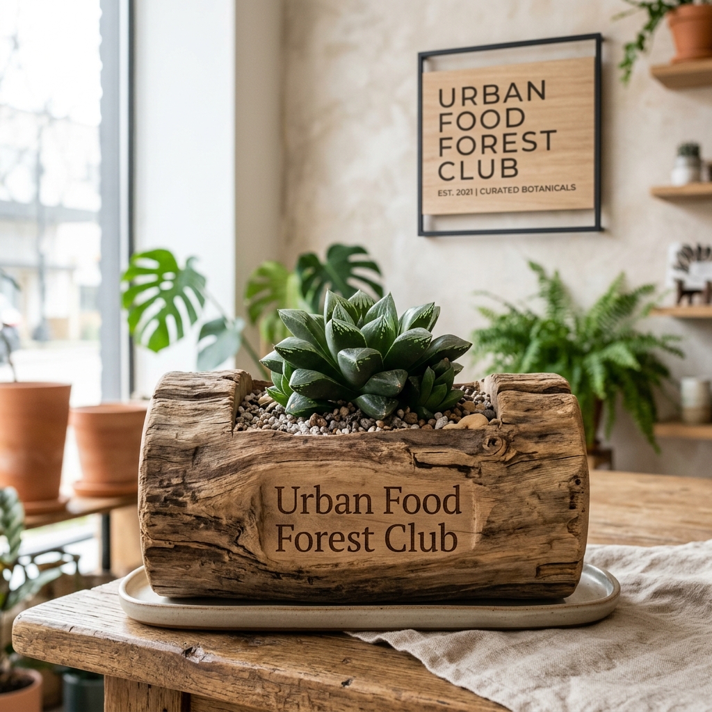 Corporate Gifting Bundle: Exotic haworthia in rustic teak wood log planter