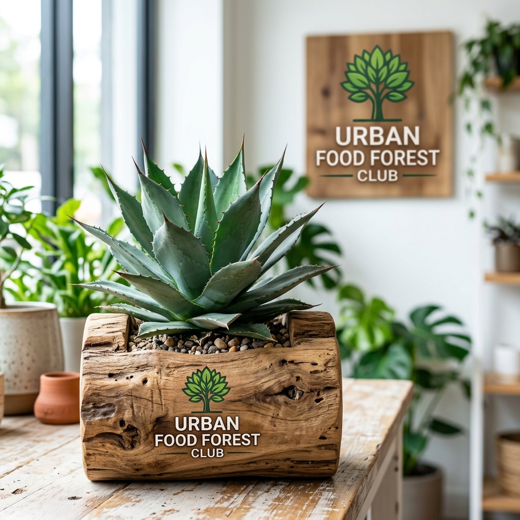 Corporate Gifting Bundle: Exotic agave in rustic teak wood log planter 42056