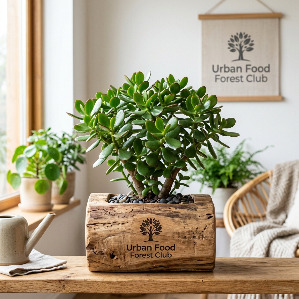 Corporate Gifting Bundle: Exotic jade plant in rustic teak wood log planter 42026