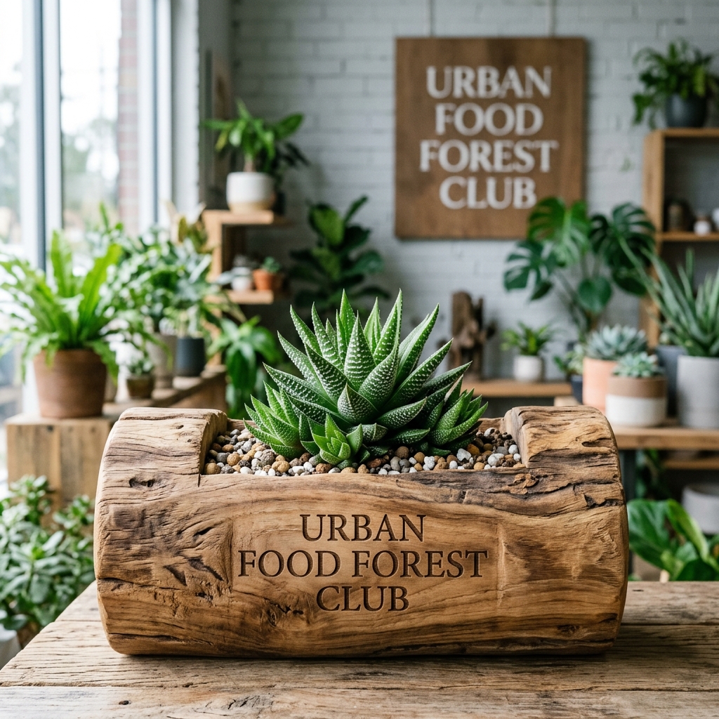 Corporate Gifting Bundle: Giant haworthia in rustic teak wood log planter