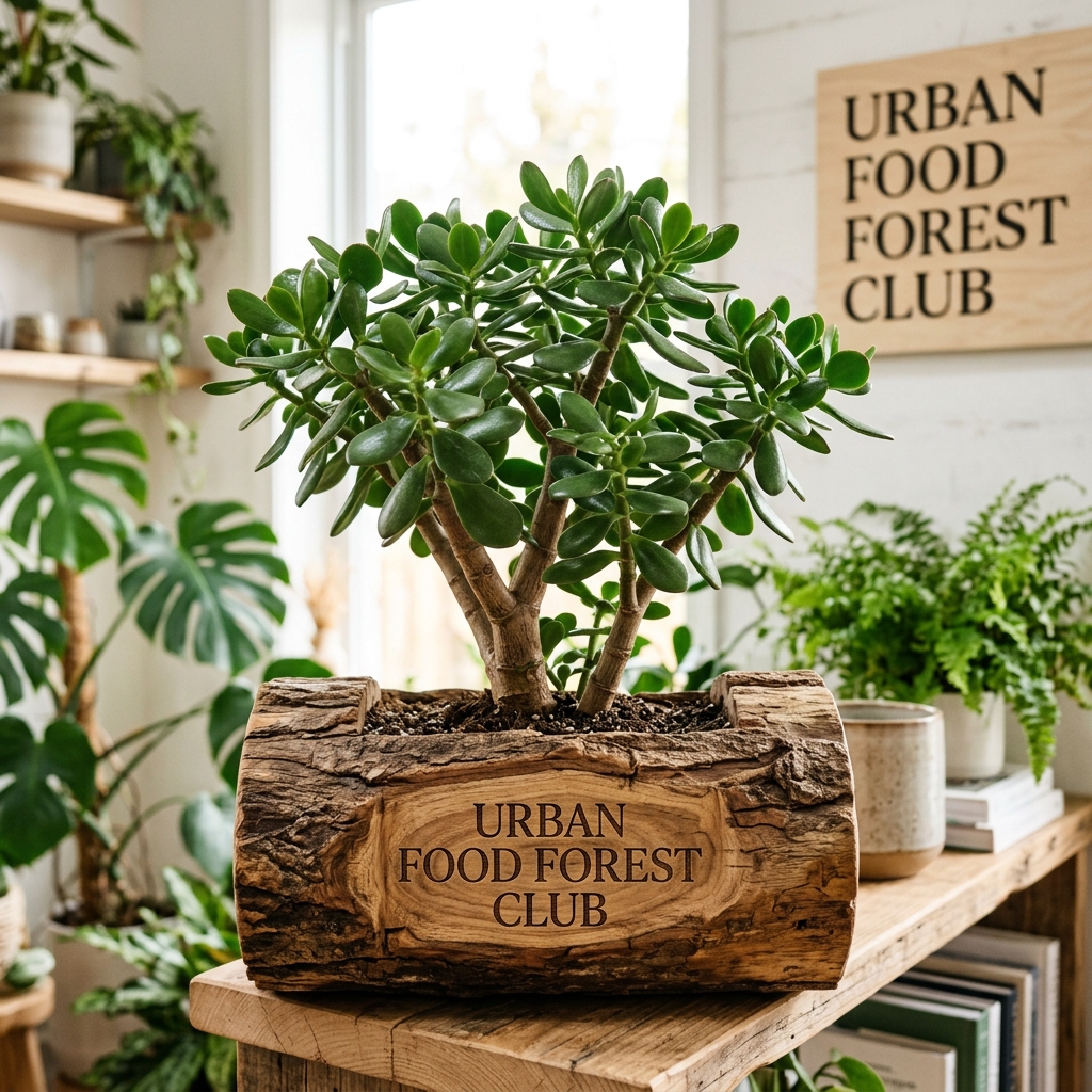 Corporate Gifting Bundle: Giant jade plant in rustic teak wood log planter