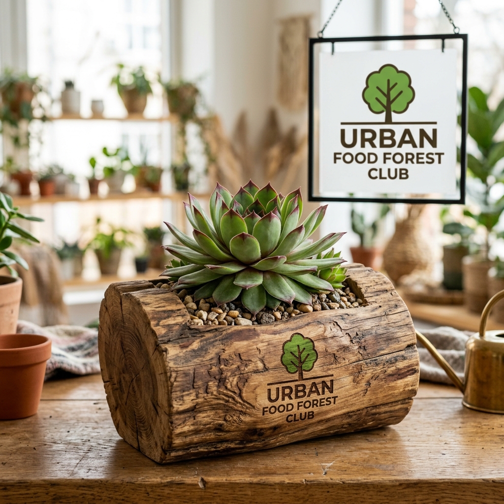 Corporate Gifting Bundle: Giant sempervivum in rustic teak wood log planter