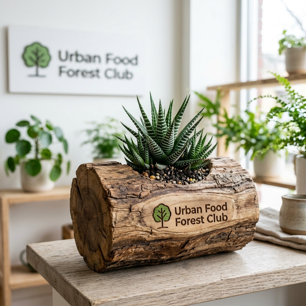 Corporate Gifting Bundle: Miniature haworthia in rustic teak wood log planter
