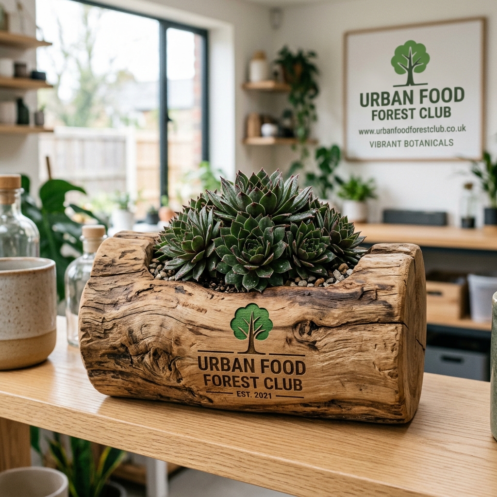 Corporate Gifting Bundle: Miniature sempervivum in rustic teak wood log planter