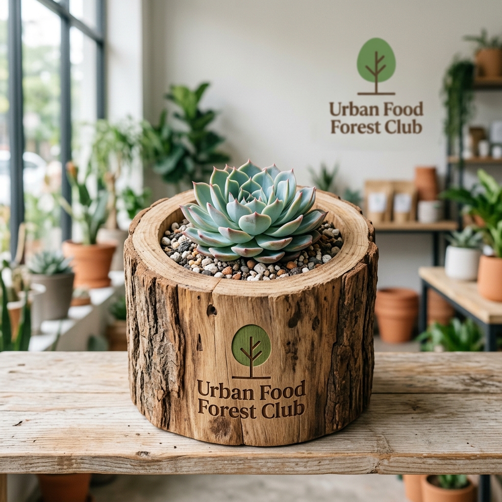 Corporate Gifting Bundle: Premium echeveria in rustic teak wood log planter